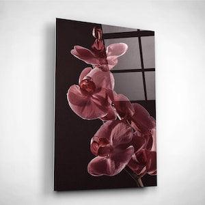 Burgundy Flower Print, Glass Orchid Wall Art, Floral Bedroom Decor, Anniversary Gifts, Botanical Bosses Office Decor