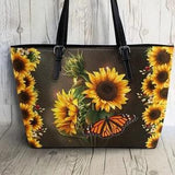Sunflower Butterfly Leather Bag, Crossbody Bag, Leather Bag, Leather Tote Bag, Shopping Bag, Shoulder Bag TD_TL280204Y