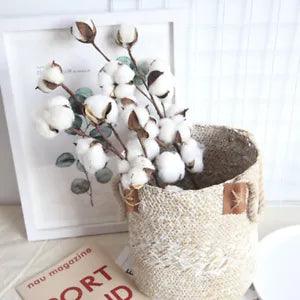 Naturally Dried 10 Heads Cotton Flower with Long Stem for Home, Wedding etc
