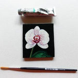 Fridge Magnet, White Orchids, Original Miniature Painting in Acrylic on Mini Canvas Hardboard, 100% Hand-Painted- Flowers Lovers Gift  3x3''