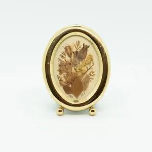 Vintage Dried Flowers in Small Gold Color Frame Signed 1991