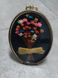 Small Dried Dry Flower Art Oval Frame Covex Bubble Glass Cover Very Good