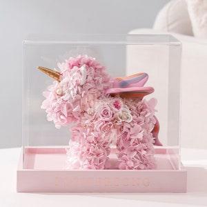 Preserved Flowers - Unicorn Rose Bouquet with Acrylic Gift Box- Wedding Bridal Gifts for Her - Home Decoration