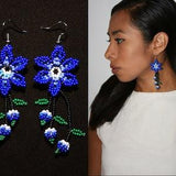 Blue Flower Huichol Earrings, Huichol Jewelry, Native American Style Beaded Earrings, Seed Bead Earrings, Blue Florette Earrings, Authentic