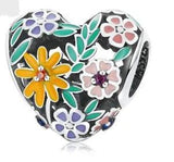 Flower  Daisy Lily Rose Bloom Bouquet Heart Bead Charm - 925 Sterling Silver