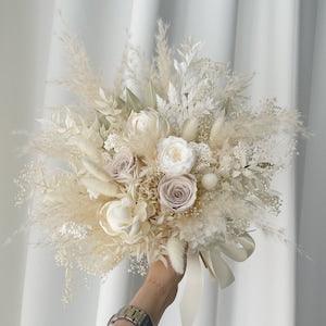 Boho wedding bouquet beige bridal bouquet dusty rose white blush dried flowers pampas grass fern preserved flowers bridesmaid bouquet