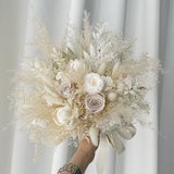 Boho wedding bouquet beige bridal bouquet dusty rose white blush dried flowers pampas grass fern preserved flowers bridesmaid bouquet