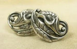 Vintage Sterling Silver Floral Water White Lily Flower Screw Back Earrings 925