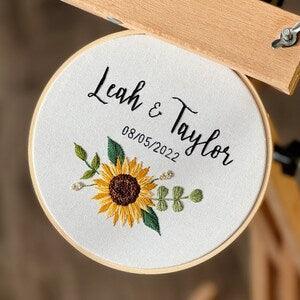Personalized couple wedding hoop, embroidery hoop wedding, wedding gift, names embroidery, sunflower embroidery hoop