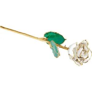 White Diamond Sparkle Laquered Real Rose 24K Gold Plated Trimmed April Rose