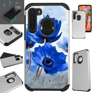Fusion Case For Samsung Phone Cover+SCREEN PROTECTOR/ PEONY FLOWER BLUE