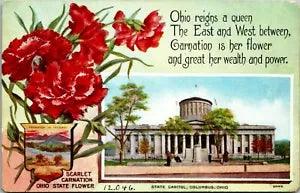 State Capitol, Scarlet Carnation flower, poem, Columbus, Ohio Postcard 1911
