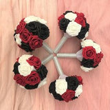 Dark Red Black White Rose Bridesmaids Bouquet, Artificial Wedding Bouquets for Bridesmaids DJ-36