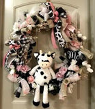 Farm MOO Cow floral mesh grapevine wreath by Taylormadecustombows 32x28x7"