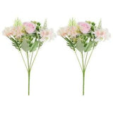 2Pcs 5 Branch Artificial Silk Peony Hydrangea Fake Flowers with Stem, Pink