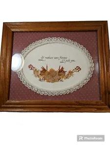 Vtg Framed Dried Flower Picture  Lace Mother's Gift
