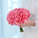 Realistic 5 Stems Real Touch Moist Latex Rose Bouquet | High Quality Artificial Flower | Wedding/Home Decoration | Gifts - Blush Pink