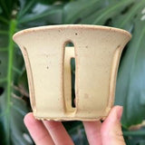 Micro Mini Yellow Brown Beige Oatmel Matte Glaze Ceramic Orchid Plant Pot with Holes