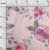 oneOone Cotton Poplin Fabric Watercolor Leaves & Peony Floral Print-VS8