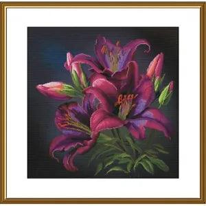 Counted Cross Stitch Kit Night Lilies  Flowers DIY Unprinted canvas