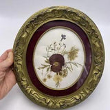Vintage Dried Pressed Flowers in Gold Frame Handmade Oval 10" Wall Hanging