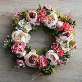 Peony Wreath 16" Floral Wreath Artificial Wreath for Front Door Wall Decor