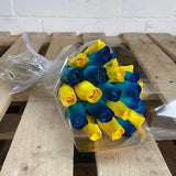 2 Dozen Blue Wooden Roses in a Choice of 3 Colour Combinations, Everlasting Flower Bouquet, 24 Rose Buds in Cellophane - Instant Floral Gift