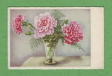 1930 white and red Dianthus carnation pink sweet fern William flower fern postca