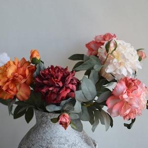 23.6" Dried Look Peony, Pink, Ivory, Orange, Burgundy Artificial Peonies, DIY Wedding/Home Decoration, Home Gifts, Handmade Home Decors