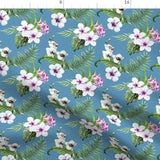 Floral Tropical Fabric - Tropical Island Palms Orchid Leaves Watercolor By Khaus - Tropical Cotton Fabric By The Yard With Spoonflower