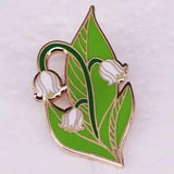 Plant Lily Of The Valley Flower Metal Enamel Clothes Coats Badge Brooch Pin
