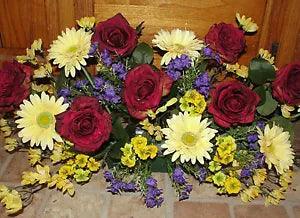 Outdoor Window Box Silk Flower Arrangement Gerber Daisy Roses for your 24"L WB