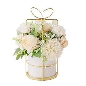 Artificial Flowers Fake Peony Silk Hydrangea Flower with White With Vase Set