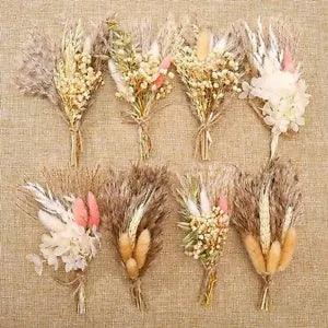 Mini Dried Flowers Bouquet Set of 8, Boho Floral Wedding Party Favors, Boho
