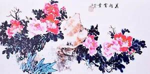 #024 HANDPAINTED ORIENTAL ASIAN FINE ART CHINESE FLORAL PAINTING-Peony flowers