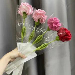 43cm Weaving Carnation Bouquet Handmade Crochet Wool Flower Crafts 10Colors