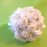 Handmade Ribbon Rose Bouquet- Off White Rose accented with rhinestone