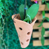 Hanging terracotta orchid plant pot, air orchid pot with holes, hanging indoor planter - Smooth texture