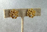 Vintage 1976 Avon Flowerblaze Gold Tone Carnation Flower Clip Earrings Rstone