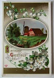 Postcard Birthday Greetings Flowers Windmill