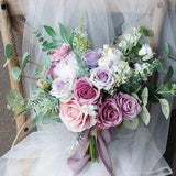 Purple, Lavender Bridal Bouquet, Boho Wedding Bouquet, Rustic Wedding Flower, Made with Rose, Peonies and Eucalyptus