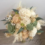 Wedding Bouquet, Bridal Bouquet, Sola Flower, Wedding Flower, Wooden Flower, Peach, Sage, Green, pampas, Dusty Rustic, Boho, Lily of Angeles