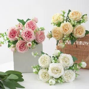 Home Artificial Flowers Bouquet Silk Peony Wedding Bridal Hand Fake Flowers...