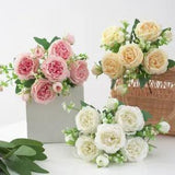 Home Artificial Flowers Bouquet Silk Peony Wedding Bridal Hand Fake Flowers...