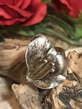 Vintage Sterling Silver 925 Lily Flower 12K Gold Stamen Adjustable Bypas Ring 6g