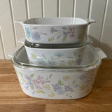 Corning Ware,  Blue Velvet Rose, Set of 4 Casserole Baking Dishes