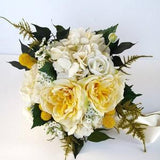 Yellow and Ivory Rose Bridal Bouquet, Spring Summer Bridal Bouquet, Hydrangeas, Greenery Bouquet, Silk Flowers for Wedding, Garden Wedding,