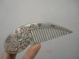 Old Chinese Decorated Handwork Tibet Silver Carving Peony Flowers Noble Comb