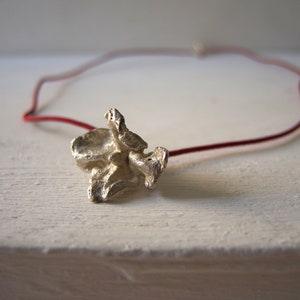 Silver orchid pendant necklace, Red silk kimono cord choker, Silver flower pendant, Jewelry set Unique gift for Her, Silver orchid pendant