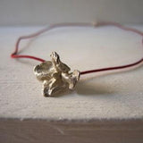 Silver orchid pendant necklace, Red silk kimono cord choker, Silver flower pendant, Jewelry set Unique gift for Her, Silver orchid pendant